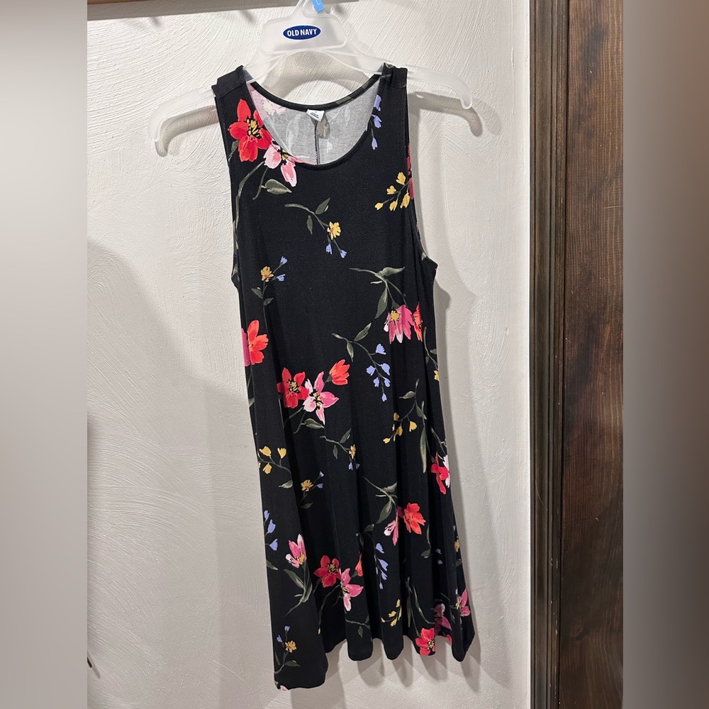 Black floral tank dress